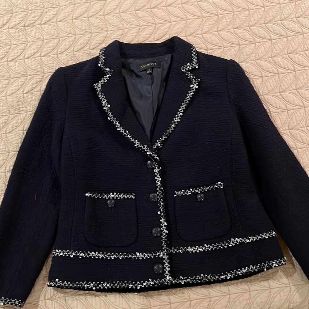 Talbots blue tweed blazer